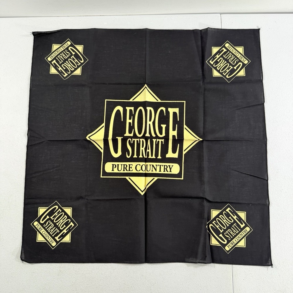 Vintage George Strait Country Music Pure Country Black Bandana Scarf 21"x 21"